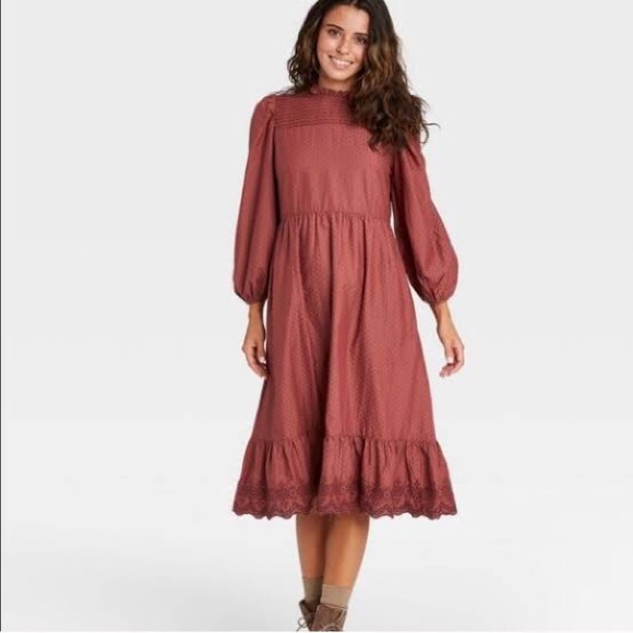 Universal Thread Dresses & Skirts - universal thread burgundy peasant cottage core modest ballon sleeve dress
